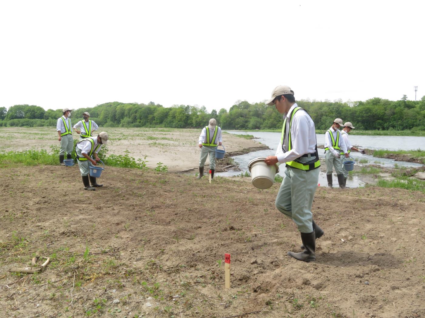 帯広工業高クサヨシ播種活動